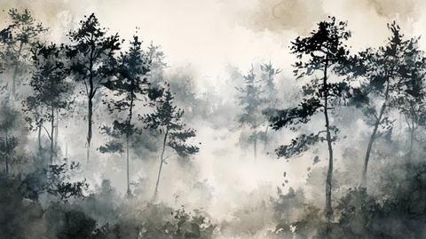 泼墨水彩森林