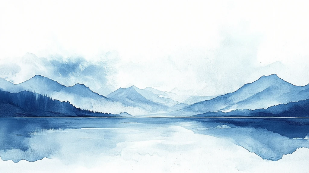 山水风光禅意水彩画