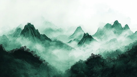 烟墨意境山水水彩画