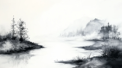 烟墨意境山水水彩画