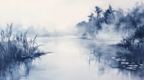 湖畔意境艺术画