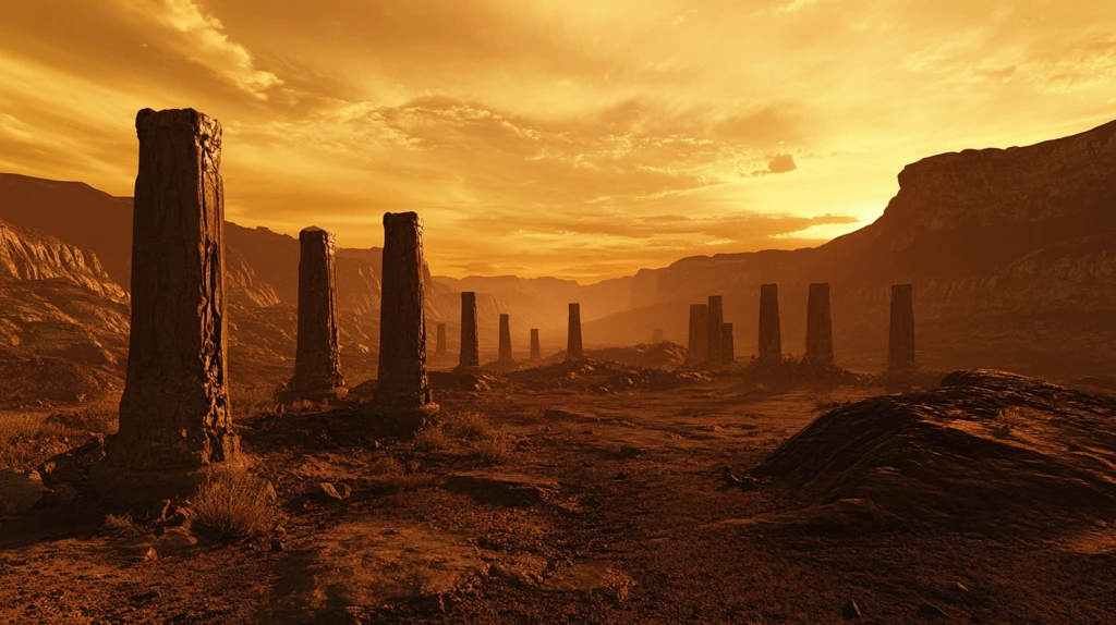 峡谷岩柱夕照远