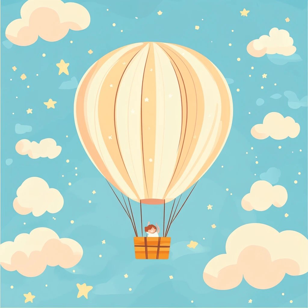 儿童看向热气球插画