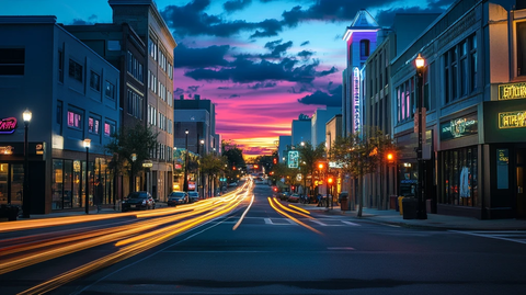 城市黄昏街道夜景