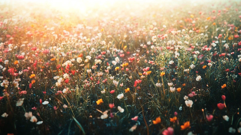 日落时草甸里的花