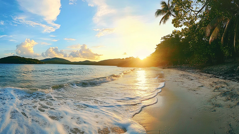 假日海滩夕阳风光