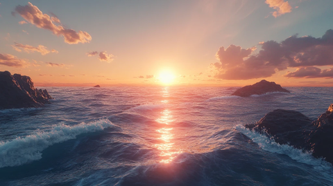 日落海浪远景图