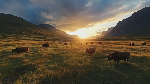 傍晚草原牧归牛群