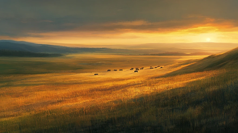 夏季草原牧场落日