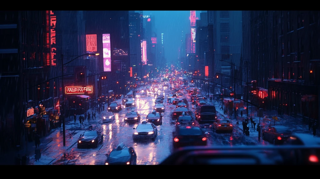 钢铁城市雨天的城市