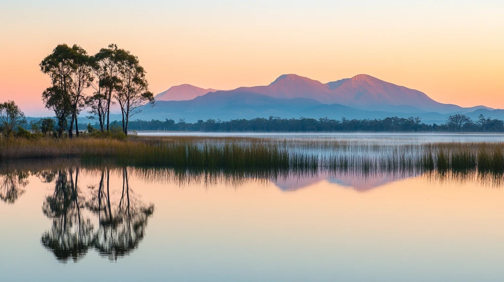 池塘日出全景图