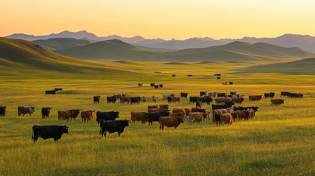 傍晚草原牧归牛群