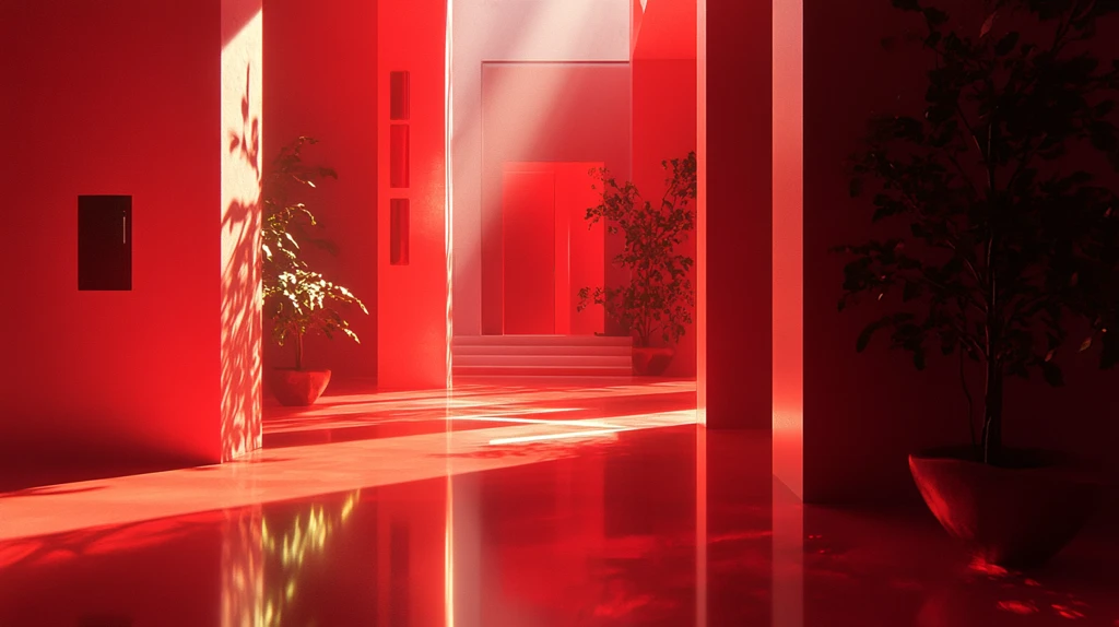 墙面红门光影
