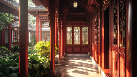 中式宫殿阳台走廊