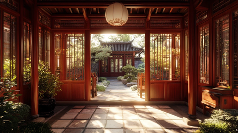 中式别墅庭院木门窗