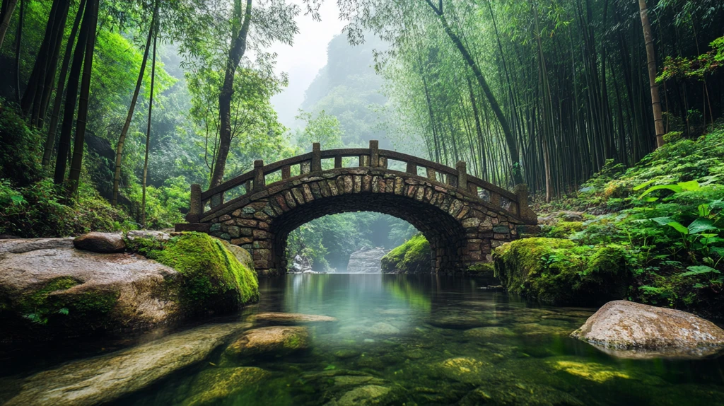 古桥竹林山水