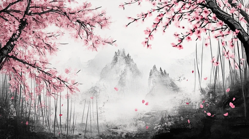水墨画桃花林