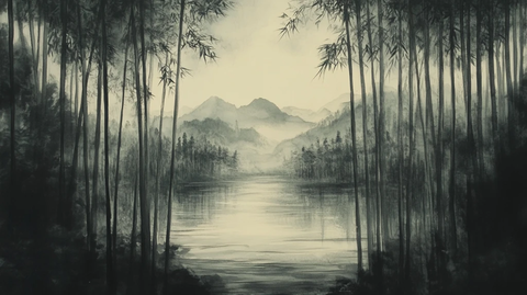 意境竹林山水画