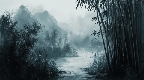 意境竹林山水画