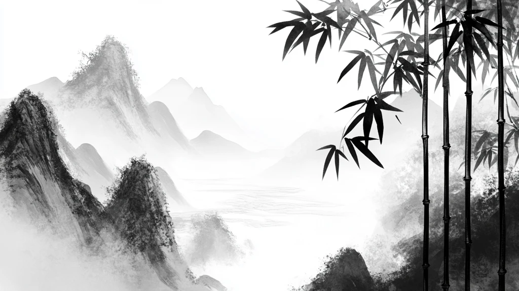水墨山水竹林