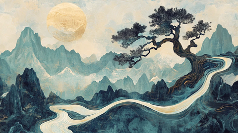 新中禅意山水岩彩画