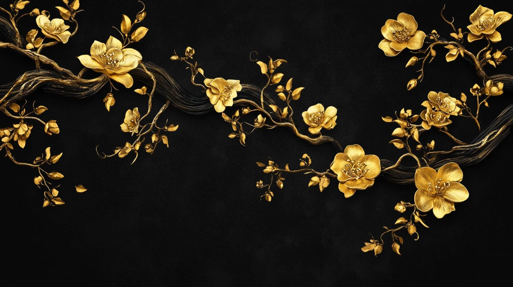 轻奢金色牡丹花线条