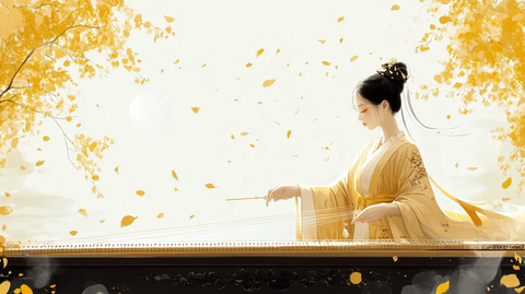古筝古风女孩插画