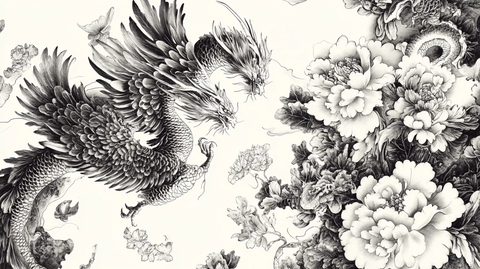 工笔手绘龙凤图