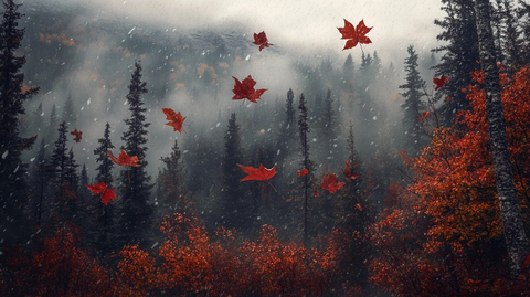 雪地红叶桌面背景