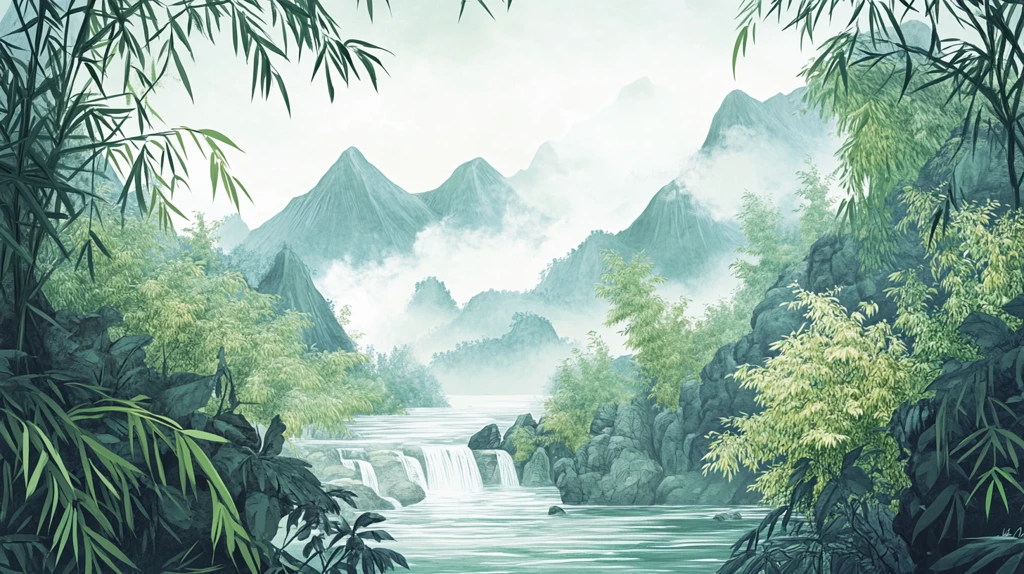 山水竹林插画