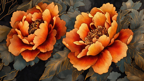 牡丹花线描金轻奢