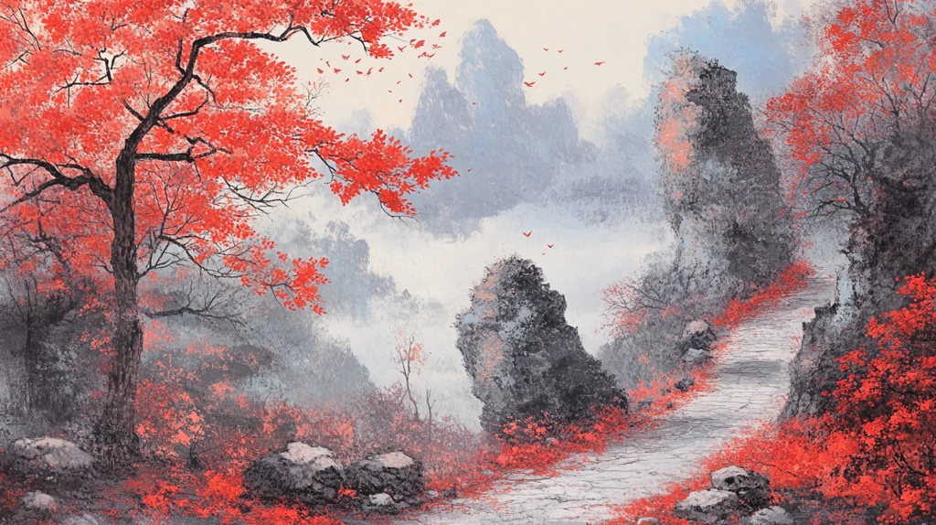 红叶古风山水画
