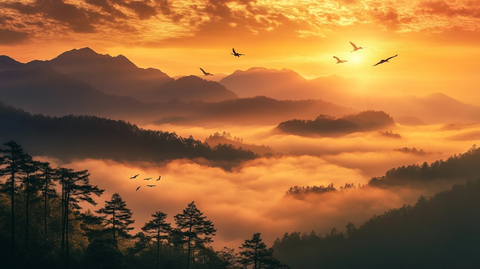 旭日东升云雾缭绕