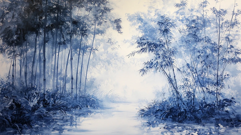 竹林油画