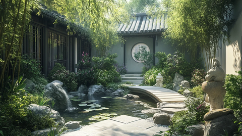 中式庭院竹林假山