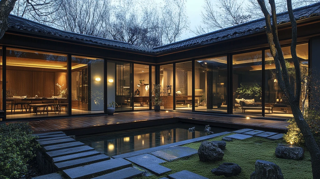 玻璃窗木家具开放厨房