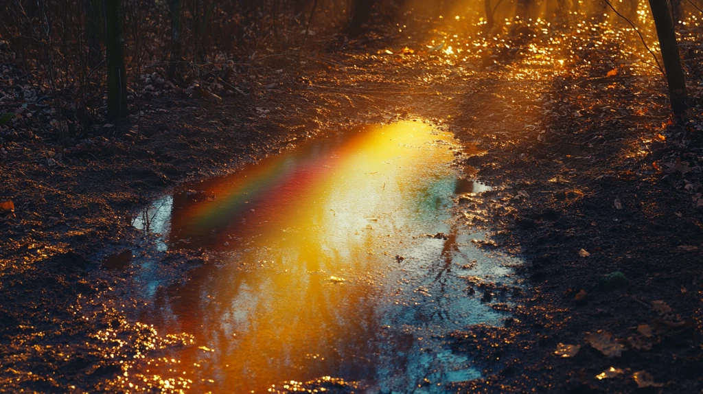 水坑里的夕阳倒影
