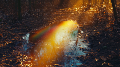水坑里的夕阳倒影