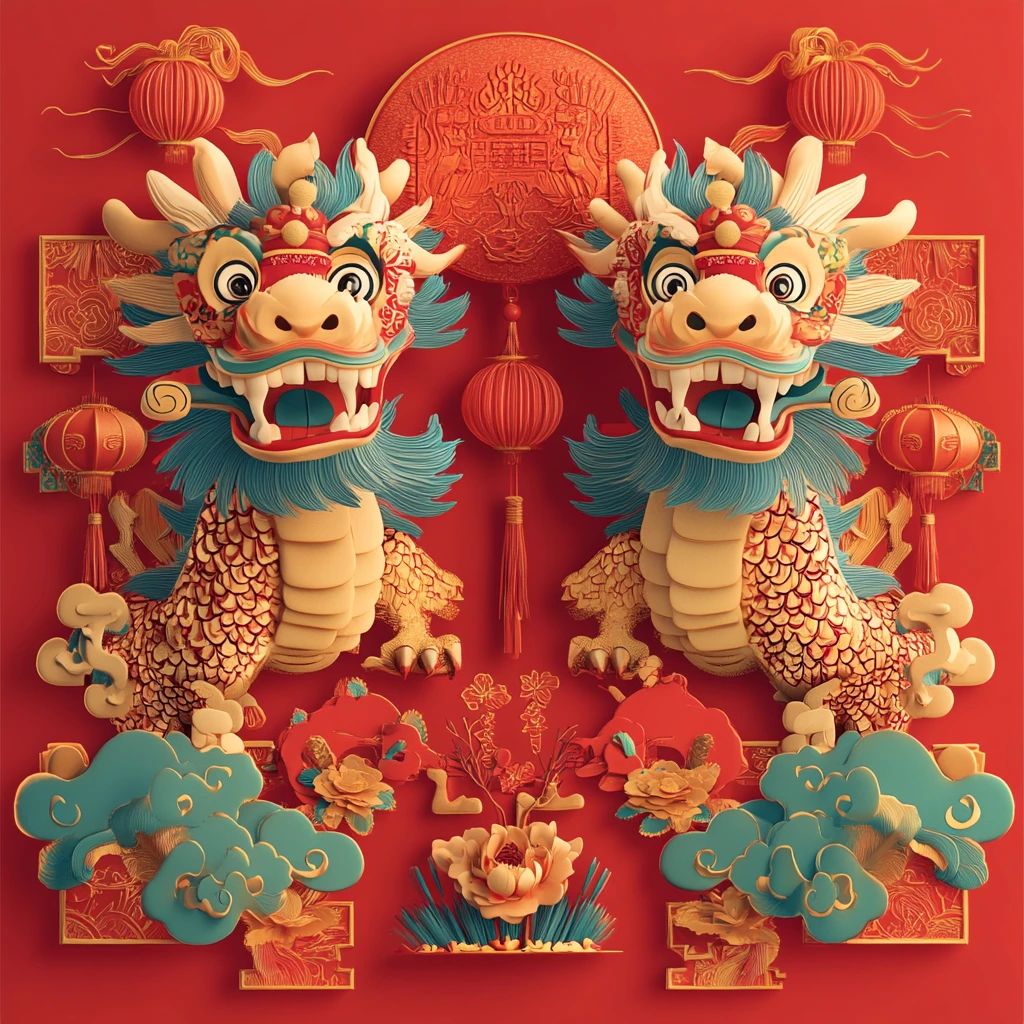 龙年立体门贴对联装饰