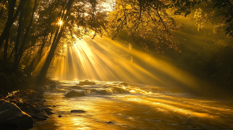 阳光照耀溪流