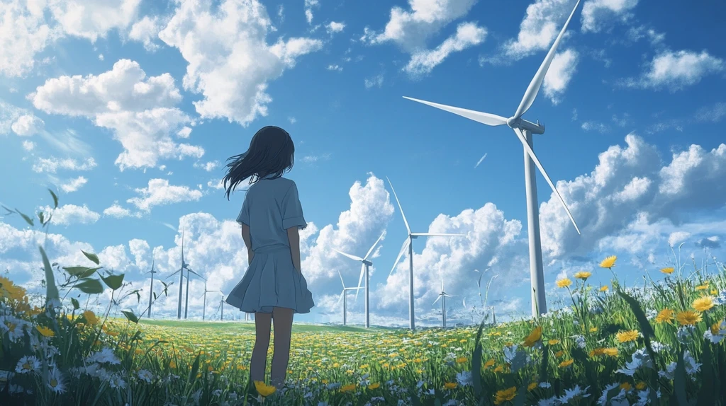 蓝天白云小女孩风车