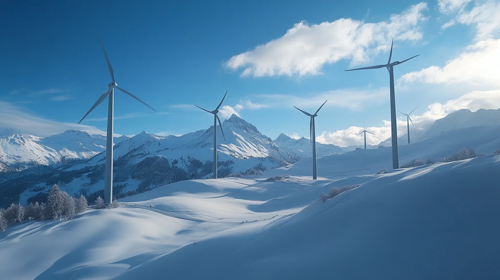 雪地蓝天白云草原风电
