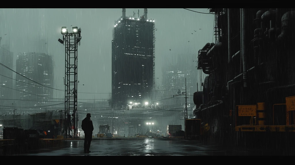 钢铁城市雨天的城市