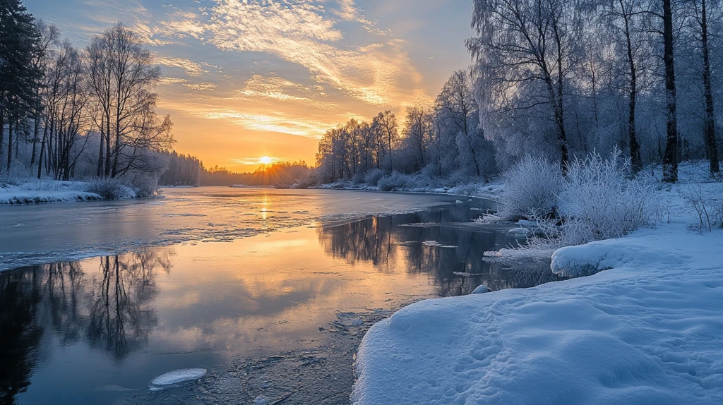 冰雪不冻河清晨日出