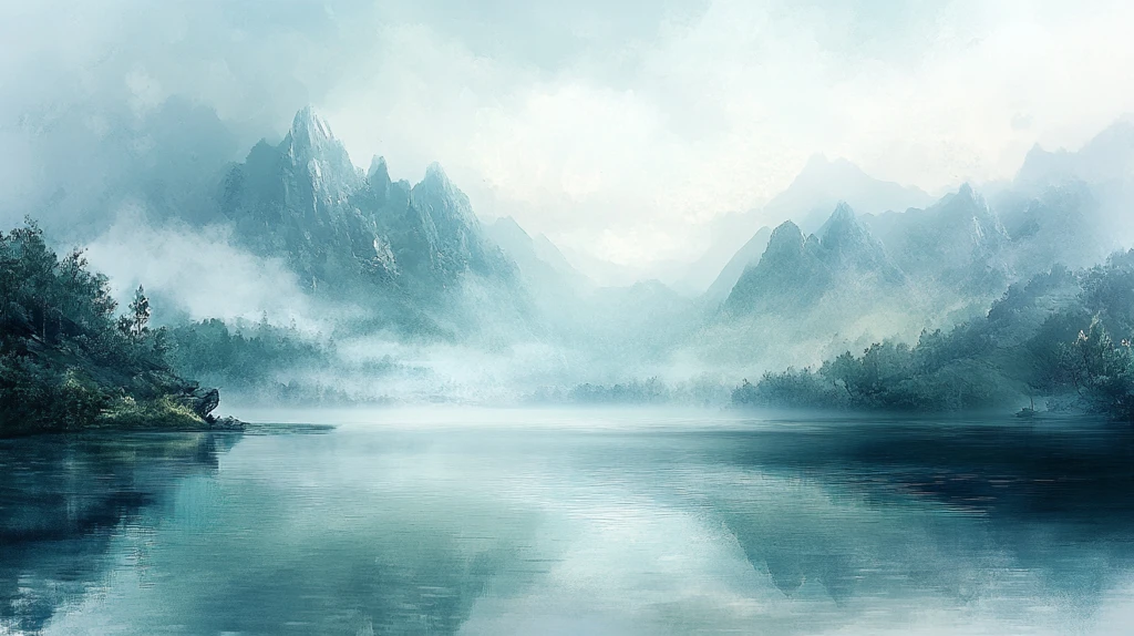 雨后朦胧山水禅意画