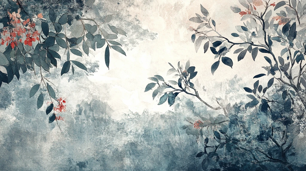 蓝调花鸟树枝背景