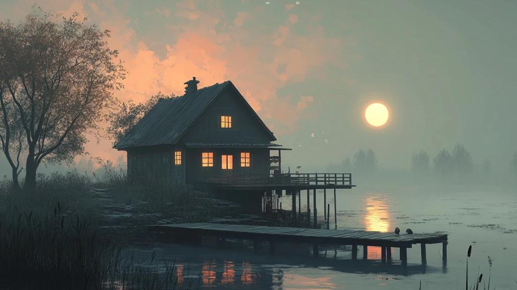 芦苇荡小屋傍晚