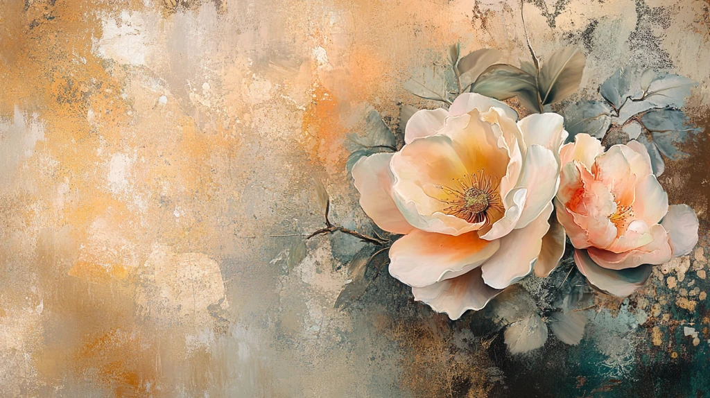 水彩牡丹手绘花鸟壁画