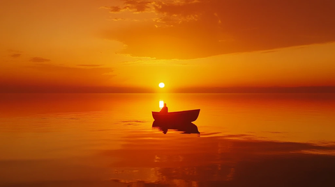 夕阳下泛舟