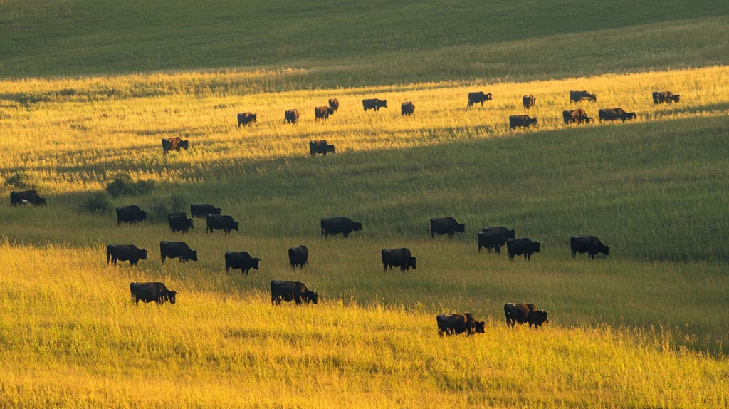傍晚草原牧归牛群